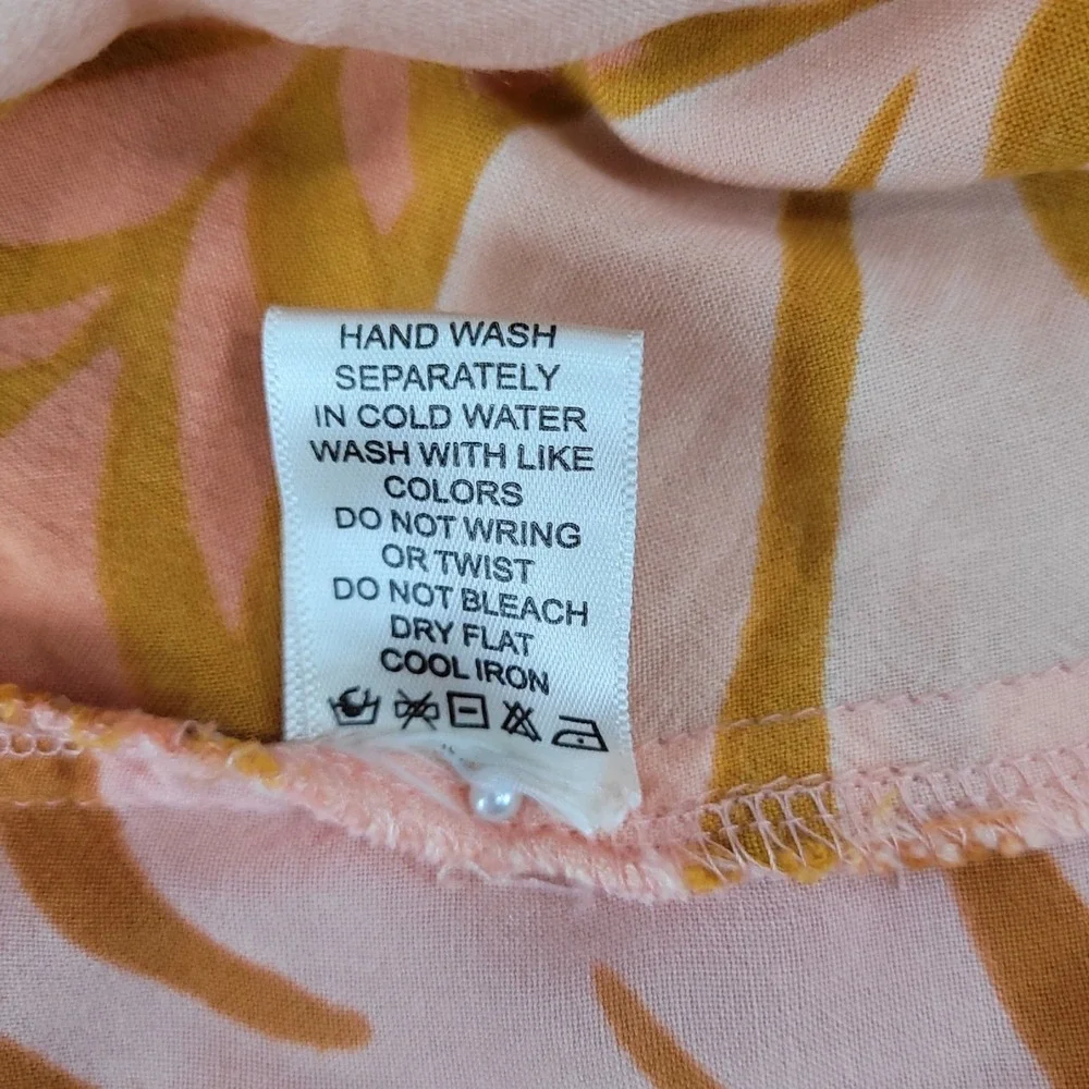 True Destinations Tropical Piece Womens Large Orange Green Rayon Shirt & Shorts